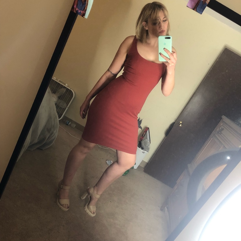Rust orange midi dress
